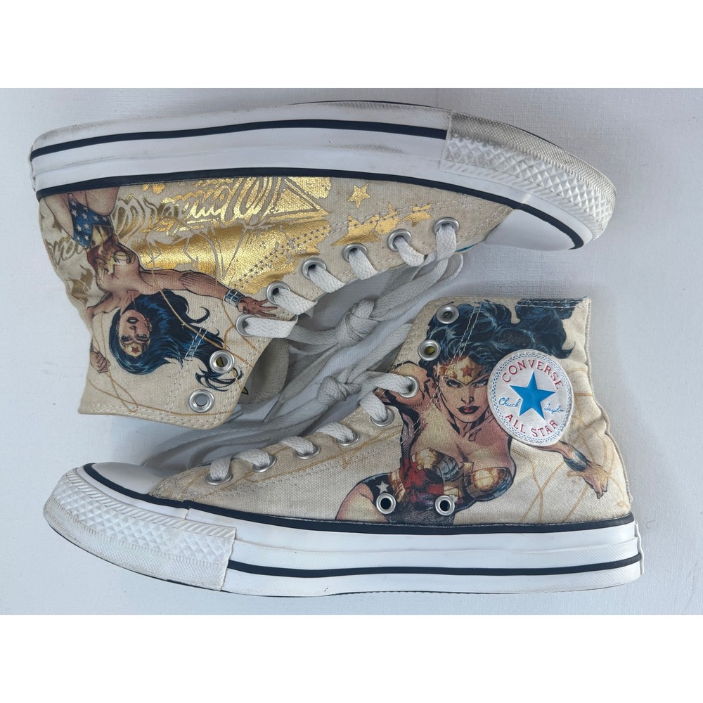 Converse Wonder Woman DC Comics High Top Sneakers Mens 7 Womens 9 Gold White - Picture 3 of 12